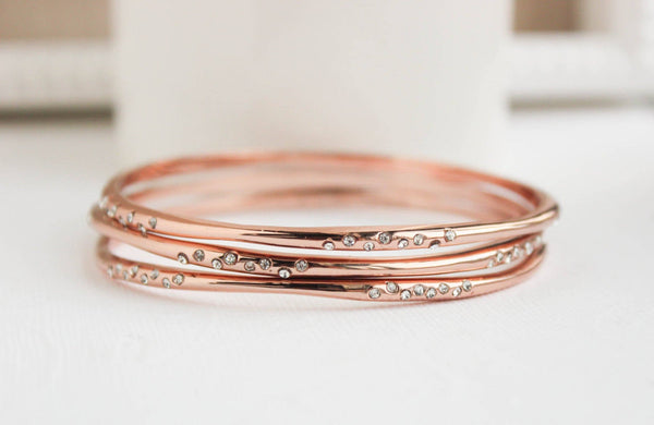 Rose Gold Sparkle Bangles - Set of 3