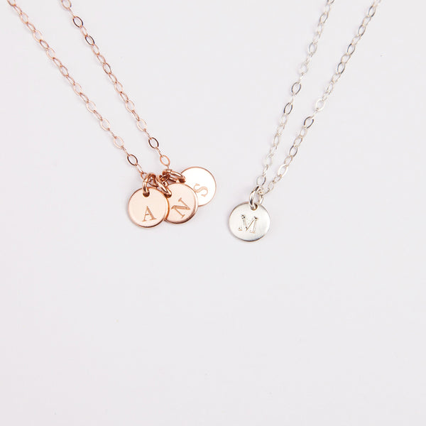 Tiny Disc Necklace, Engraved Initial Charm Jewelry, Monogrammed Gift for her