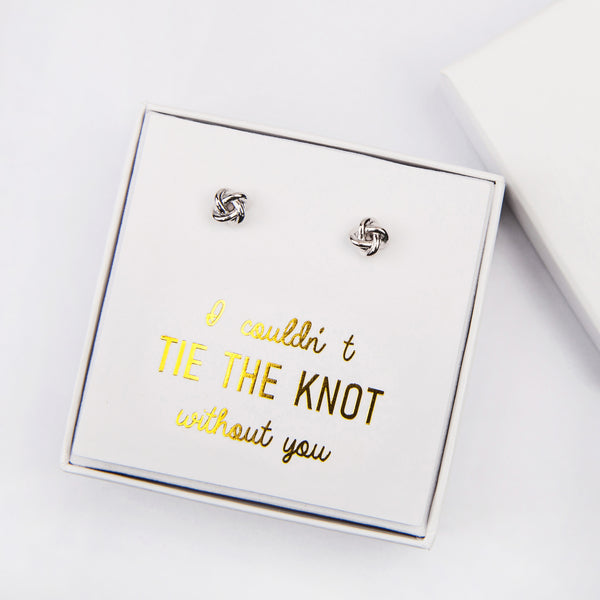 Silver Knot Earrings, Tie the knot Wedding Theme, Bridesmaid Gift Box