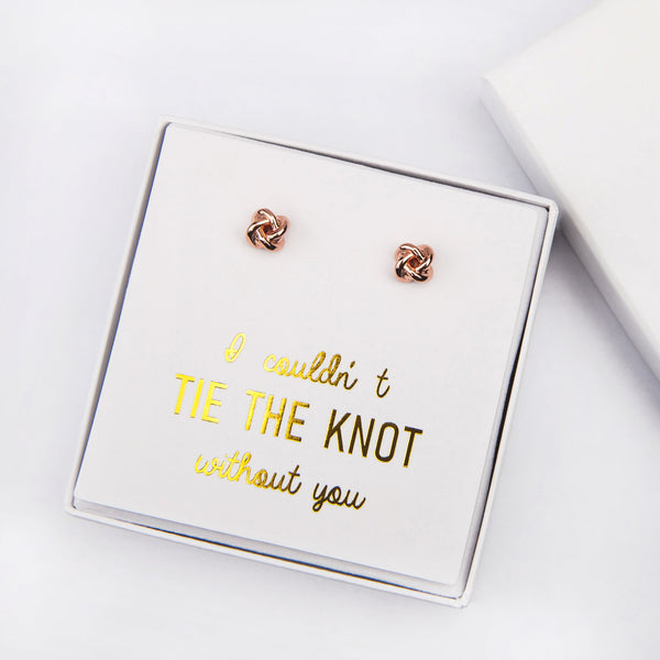 Tie the Knot Bridesmaid Gift, Rose Gold Knot Earrings