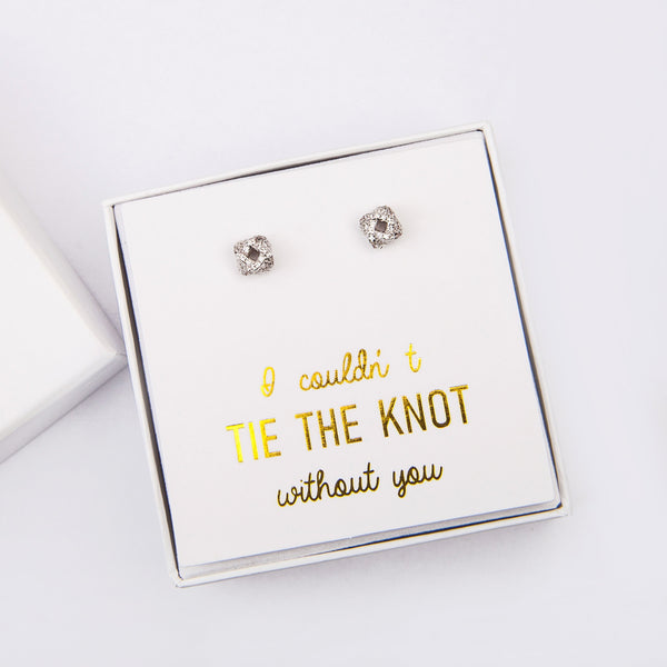 Tie the Knot Bridesmaid Gift Ideas, Diamond Knot Earrings,  Bridesmaid Proposal Gift Box, Tie the knot Wedding Theme