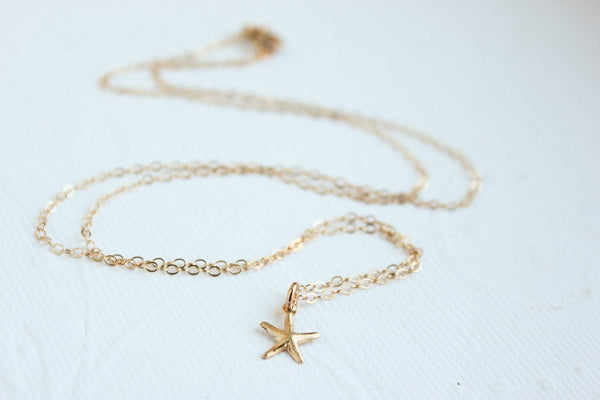 Tiny Gold Starfish Necklace, starfish necklace, beach wedding,