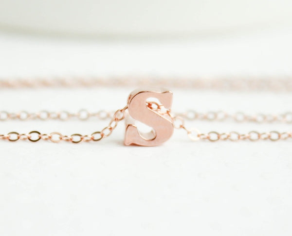 Rose Gold Letter Necklace, Lower Case Letter, Rose Gold Initial, Rose Gold Initial Necklace, Initial Jewelry