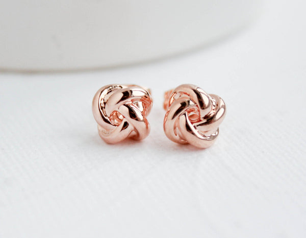 Knot Earrings, Bridesmaid Earrings, Rose Gold Knot Earrings, Rose Gold Studs, Bridal Earrings, Rose Gold Earrings, Everyday Earrings,