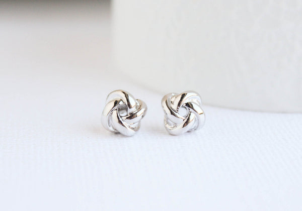 White Gold Knot Earrings, Knot Earrings, White Gold  Studs, Bridal Earrings, Silver Earrings, Everyday Earrings, Bridesmaid Earrings