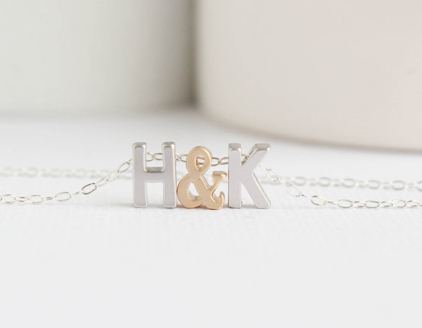 Silver Initial Necklace, Silver Upper Case Letter, Couples Necklace, Love Necklace, Gold Love Letters Necklace